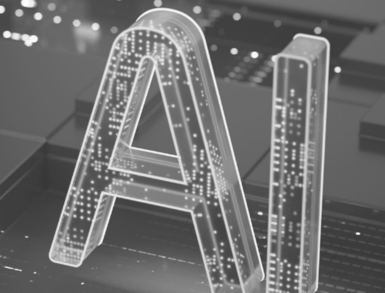 Illuminated letters AI rising from a circuit board